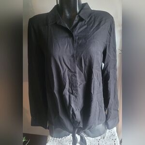 ICHI Black Button-Up Shirt With Tie Hemline Size M